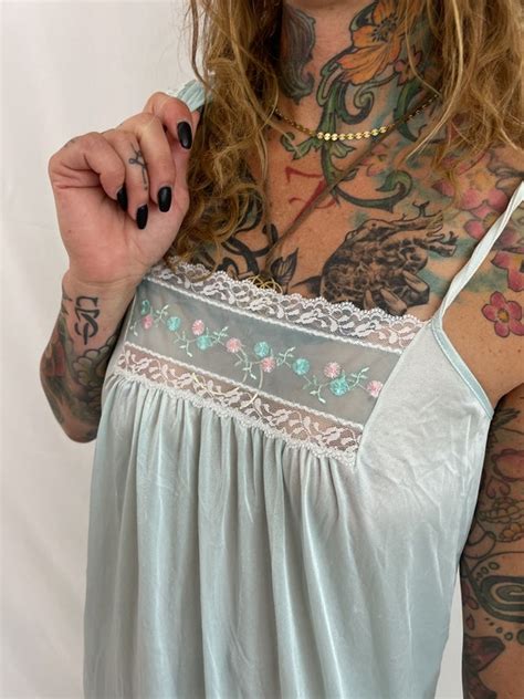 Vintage S S Blue Nightie Slip Lingerie Dress Se Gem