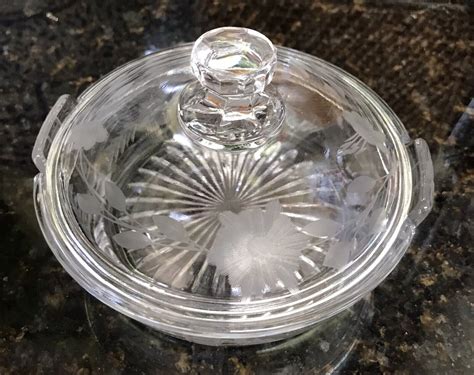 Antique Heisey Clear Glass Lidded Lemon Covered Dish Etched Etsy