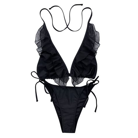 Wreesh Womens Ruffle Bikini Sets Print Set Swimsuit Two Piece Filled Bra Swimwear Beachwear