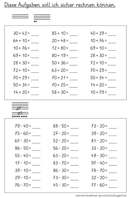 Mathe Übungsblätter zum Rechnen ohne Übertrag