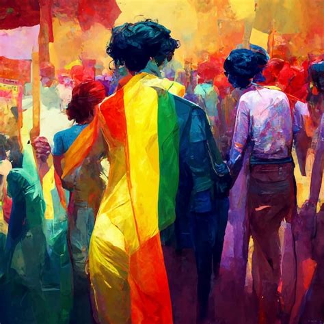 Orgullo gay hermosa ilustración animada marcha del orgullo Foto Premium