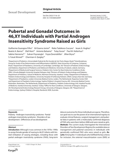 Pubertal And Gonadal Outcomes In Xy Individuals With Partial