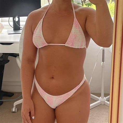 Bikini Tie Dye Pink White Cheeky String Triangle Depop