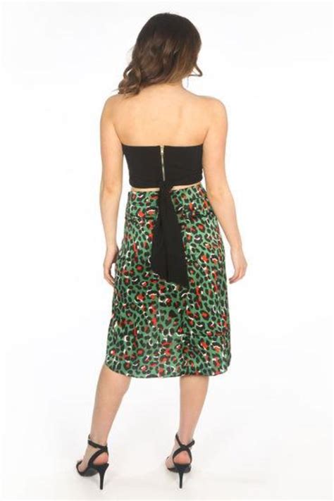 Green Satin Leopard Print Wrap Midi Skirt Dressed In Lucy