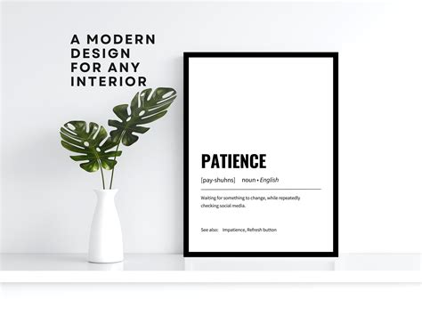 Patience Definition Print Minimalist Office Art Funny Etsy