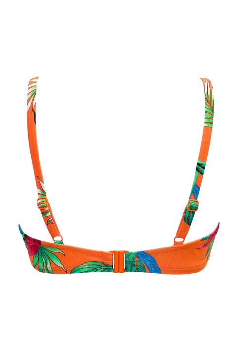 Paradiso Lightly Padded Underwired Front Tie Bikini Top In Orange Tropical Pour Moi