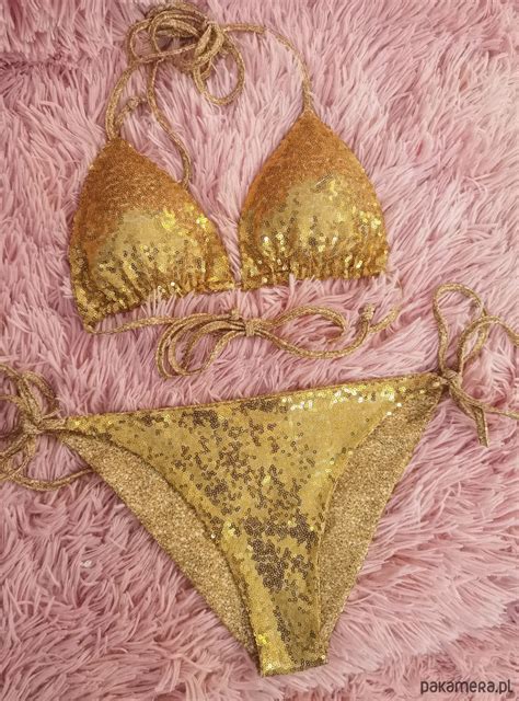 Złote bikini cekinowe strój kąpielowy z cekinów Pakamera pl