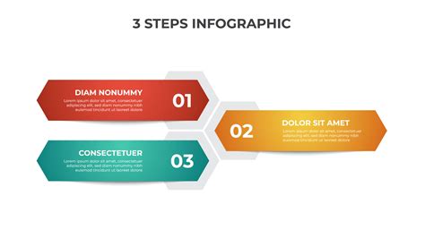 Colorful 3 Points Of Steps With Hexagonal List Layout Diagram