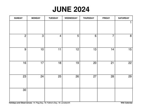 Blank june 2024 calendar printable free monthly