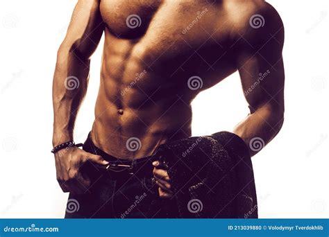 Muscular Gay Man With Nude Body Muscular Male Torso Of Athlete Posing In Power And Bare Chest
