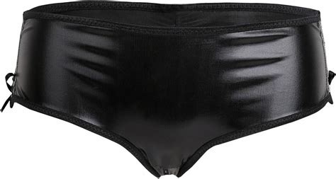 Amazon Iiniim Women S Lace Up Wet Look Faux Leather Bikini Panties