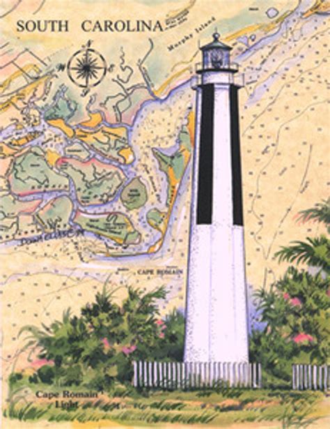 Cape Romain Lighthouse Sea Chart - Donna Elias Studios, LLC