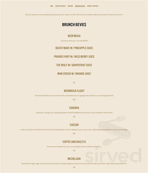 Sea Change Brewing Co Beaumont menu in Beaumont, Alberta, Canada