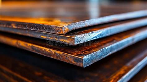 stack  steel plates stacked  top    stock image