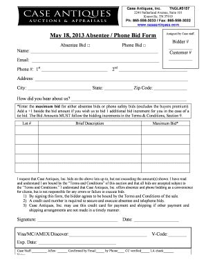 Fillable Online Instructions For The Absentee And Phone Bid Formr022313