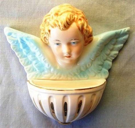 Guardian Angel Holy Water Stoup Cm 15 5 9 In Hand Painted Glazed