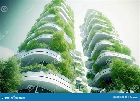 Green Futuristic City Biophilia Design Buildings Stock Illustration