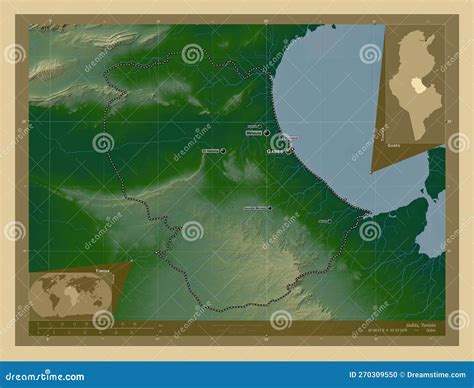 Gabes, Tunisia. Physical. Labelled Points of Cities Stock Illustration ...