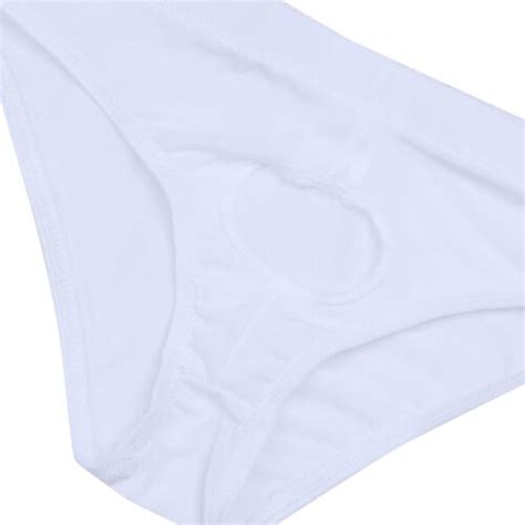 Men S Open Front Underwear Ice Silk Bikini Briefs Underpants With Penis Hole Ebay Uk