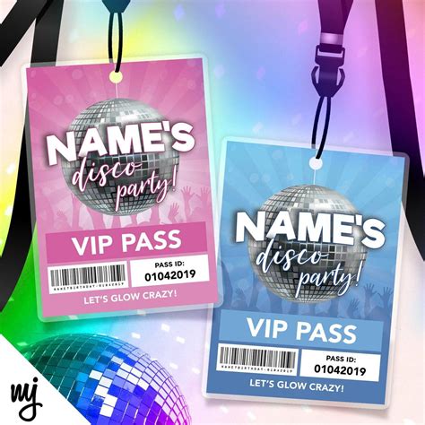 Personalised Disco Party Style Music Vip Passes Lanyards Invitations