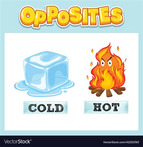 Opposite English Words With Cold And Hot Vector Image