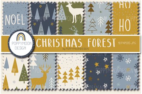 Christmas Forest Paper Set By Poppymoon Design TheHungryJPEG