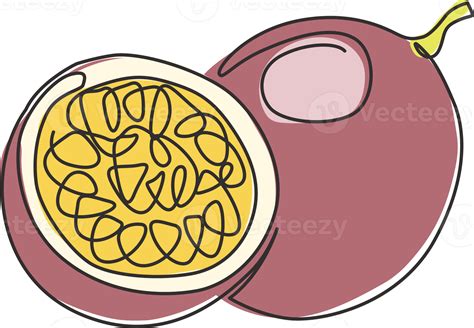 One Single Line Drawing Of Whole Healthy Organic Passion Fruit For