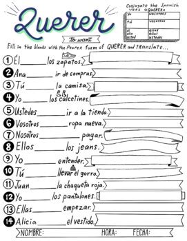 Querer Poder Pedir Worksheets Spanish Stem Changing Verbs No Prep