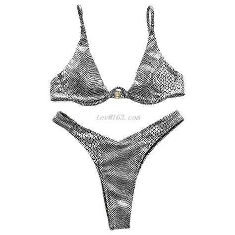 Women Summer Sexy Swimming Suit Bikini Set Holographic Shiny Metallic Swimsuit Push Up Padded