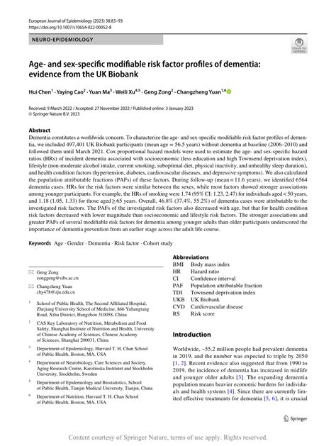 Age And Sex Specific Modifiable Risk Factor Profiles Of Dementia Evidence From The UK Biobank