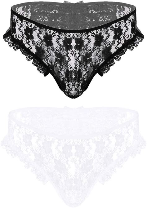 Amazon Agoky Mens Sissy Lingerie Sheer Floral Lace Low Rise Crotchless G String Thong