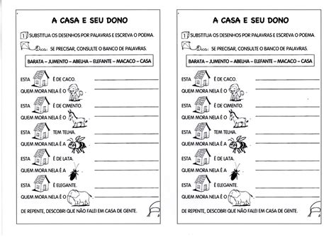 Atividades A Casa E Seu Dono - A casa e seu dono complete o poema · Alfabetização Blog