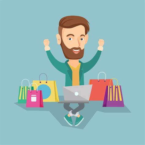 Hombre de compras en línea ilustración vectorial Vector Premium