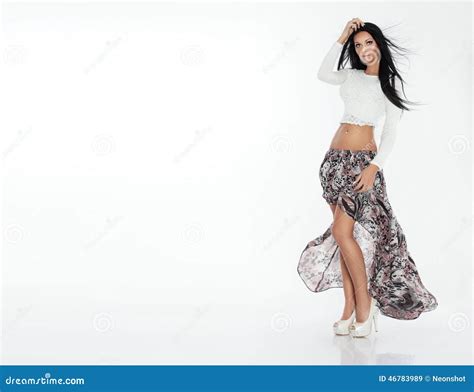 Attractive Brunette Woman Posing In Studio Stock Image Image Of Portrait Blowing 46783989