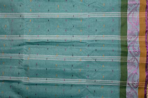 Tvis And Bliss Sea Green And Purple Bengal Cotton Saree