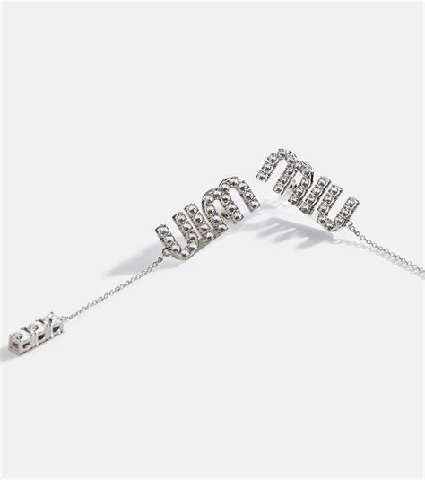 Miu Miu Logo Crystal Embellished Earrings Miu Miu