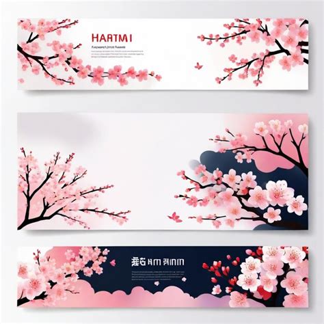 Hanami Festival Banner Vector Set White Background Isolated A High