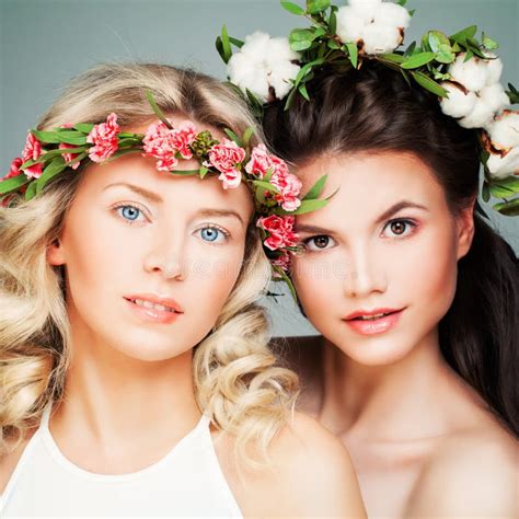 Beautiful Blonde And Brunette Models Stock Photo Image Of Face Beautiful