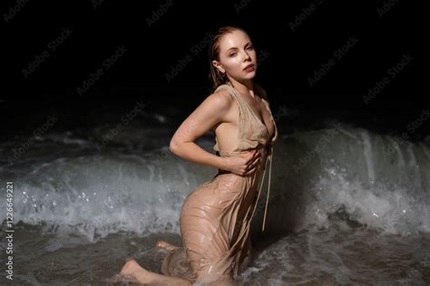 Sexy Bikini Body Woman On Paradise Tropical Beach Splashing In Sea Water Beautiful Fit Body