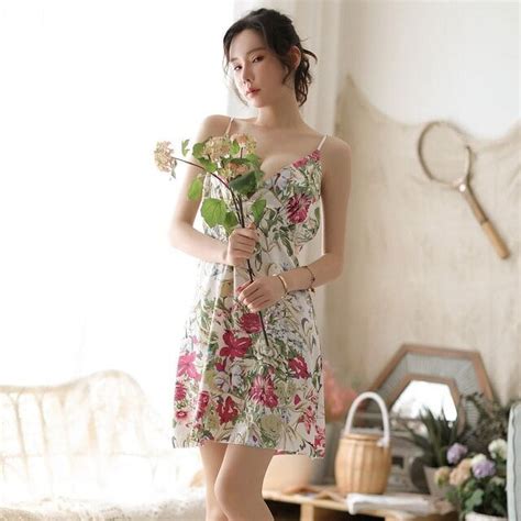 Ycnychchy Sexy Sleepwear Satin Nightwear Summer Lingerie Floral Women