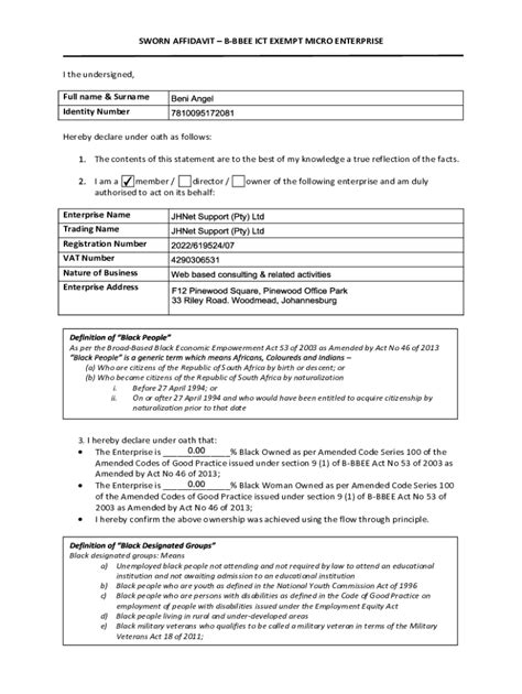 Fillable Online ICT EME Affidavit Template JHNet Support Pty Ltd Pdf