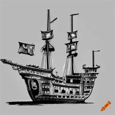 Pirate Ship Front View Drawing