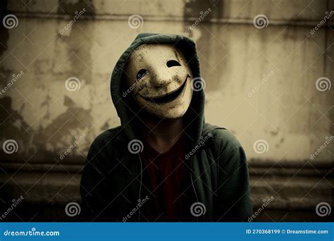 Man Wearing a Smiling Face Mask To Hide His Feelings Behind the Mask ...