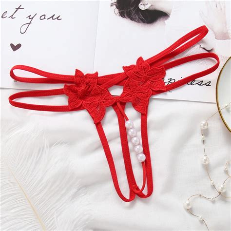 Jual COD G String Wanita Open Sexy Pearl Bottom Lace Celana Lingerie