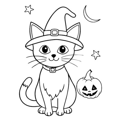 Premium Vector Halloween Cat Coloring Page Halloween Cat Vector Black