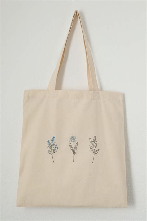 Wildflowers Embroidered Tote Bag Floral Canvas Bag For Shopping Hand