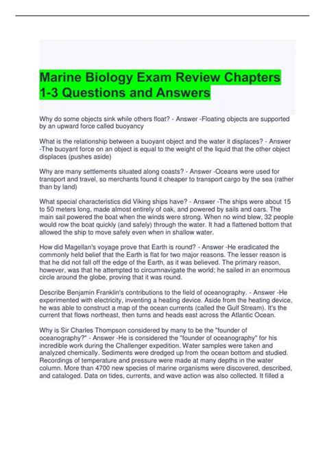 Marine Biology Exam Review Chapters 1-3 Questions and Answers - Marine