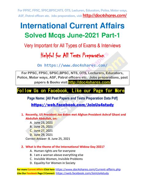 SOLUTION International Current Affairs Solved Mcqs June 2021 Part 1