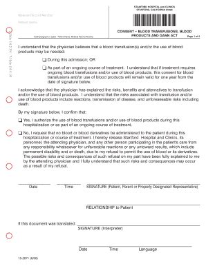 Blood Transfusion Form Pdf Fill Online Printable Fillable Blank