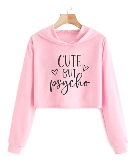 Blusa De Frio Moletom Rosa Cropped Cute But Psycho Tumblr Mercado Livre